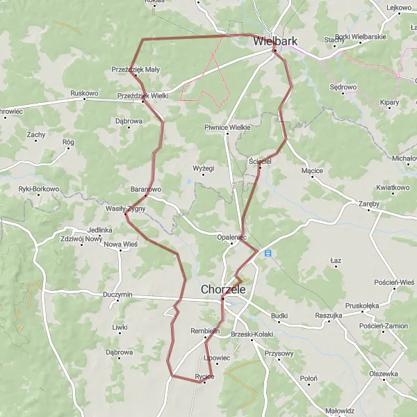 Miniatura mapy "Wycieczka Gravel-61: Warmia i Mazury w krótkim dystansie" - trasy rowerowej w Warmińsko-mazurskie, Poland. Wygenerowane przez planer tras rowerowych Tarmacs.app