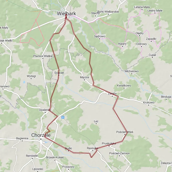 Miniatura mapy "Trasa Gravel-50: Warmińsko-mazurskie przygody" - trasy rowerowej w Warmińsko-mazurskie, Poland. Wygenerowane przez planer tras rowerowych Tarmacs.app
