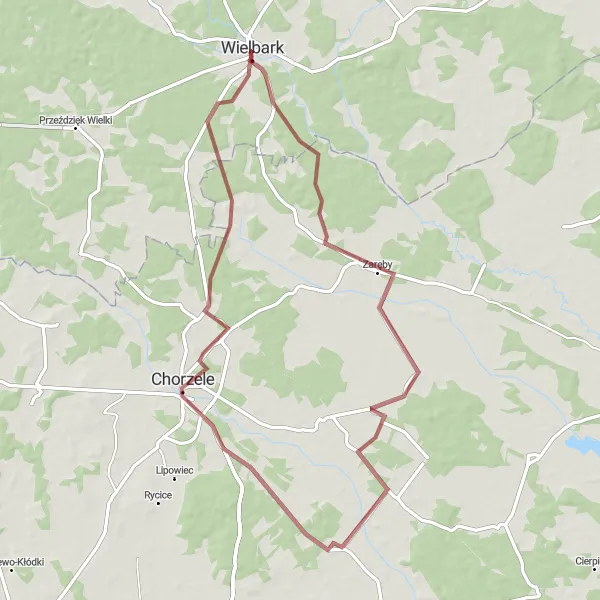 Miniatura mapy "Wycieczka Gravel-61 przez Warmię i Mazury" - trasy rowerowej w Warmińsko-mazurskie, Poland. Wygenerowane przez planer tras rowerowych Tarmacs.app