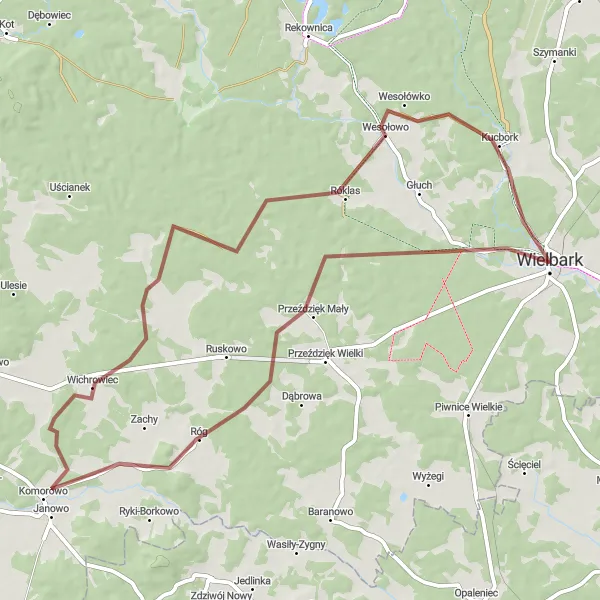 Miniatura mapy "Szlak Gravel-56: Przez malownicze tereny Warmii i Mazur" - trasy rowerowej w Warmińsko-mazurskie, Poland. Wygenerowane przez planer tras rowerowych Tarmacs.app