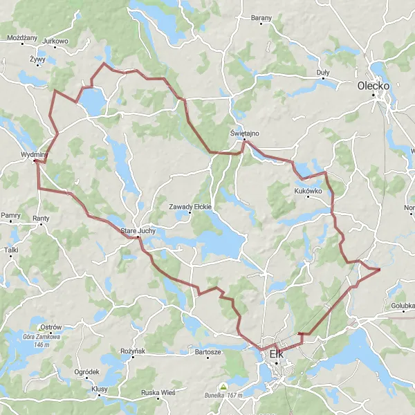 Map miniature of "Grądzie Route" cycling inspiration in Warmińsko-mazurskie, Poland. Generated by Tarmacs.app cycling route planner