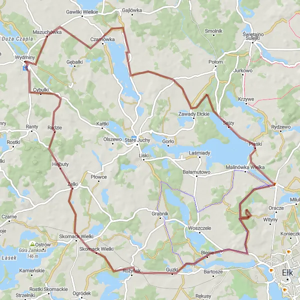 Map miniature of "Through Forests and Hills" cycling inspiration in Warmińsko-mazurskie, Poland. Generated by Tarmacs.app cycling route planner