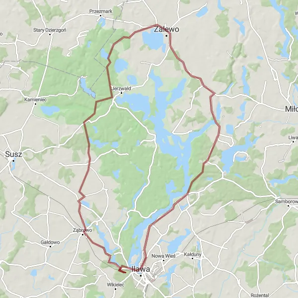 Miniatura mapy "Pętla przez Iławę i Ząbrowo" - trasy rowerowej w Warmińsko-mazurskie, Poland. Wygenerowane przez planer tras rowerowych Tarmacs.app