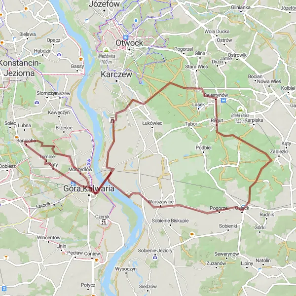 Miniatura mapy "Trasa Gravelowa Osieck - Tomice" - trasy rowerowej w Warszawski stołeczny, Poland. Wygenerowane przez planer tras rowerowych Tarmacs.app