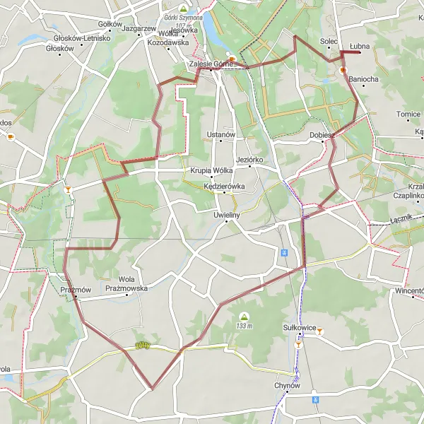 Map miniature of "The Gravel Adventure" cycling inspiration in Warszawski stołeczny, Poland. Generated by Tarmacs.app cycling route planner