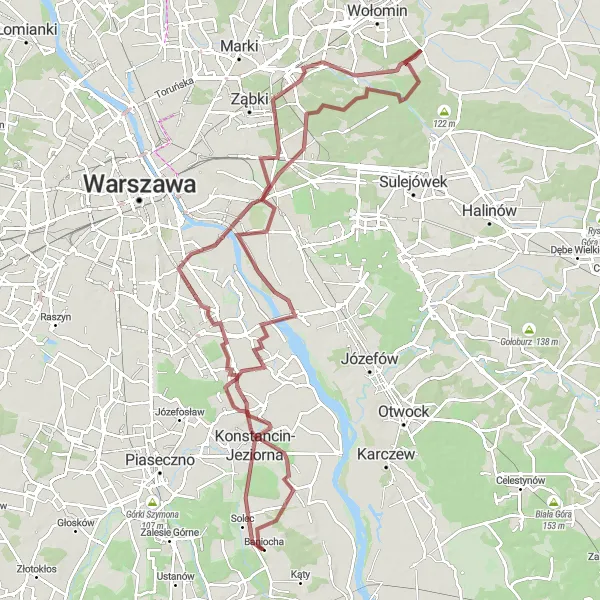 Map miniature of "Gravel Discovery" cycling inspiration in Warszawski stołeczny, Poland. Generated by Tarmacs.app cycling route planner