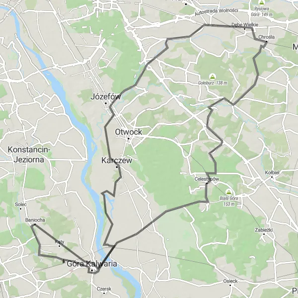 Map miniature of "The Road Expedition" cycling inspiration in Warszawski stołeczny, Poland. Generated by Tarmacs.app cycling route planner