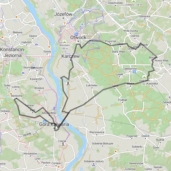 Map miniature of "Hills and Countryside" cycling inspiration in Warszawski stołeczny, Poland. Generated by Tarmacs.app cycling route planner