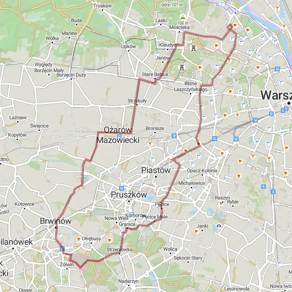 Map miniature of "Scenic Gravel Ride to Pomost widokowy" cycling inspiration in Warszawski stołeczny, Poland. Generated by Tarmacs.app cycling route planner