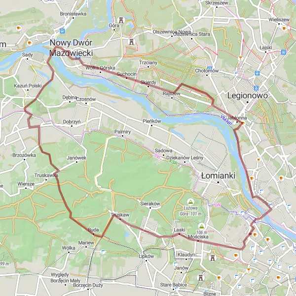 Map miniature of "Gravel Adventure in Bielany" cycling inspiration in Warszawski stołeczny, Poland. Generated by Tarmacs.app cycling route planner