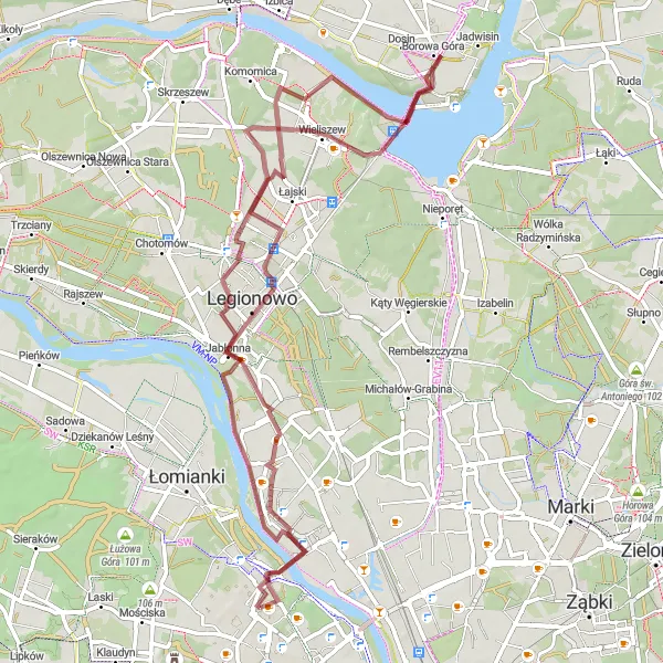 Map miniature of "𝐇𝐮𝐧𝐭𝐢𝐧𝐠 𝐃𝐨𝐰𝐧 𝐭𝐡𝐞 𝐕𝐢𝐬𝐭𝐮𝐥𝐚 𝐑𝐢𝐯𝐞𝐫" cycling inspiration in Warszawski stołeczny, Poland. Generated by Tarmacs.app cycling route planner