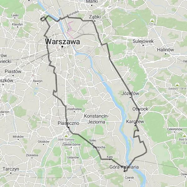 Map miniature of "Artillery and Historical Wonders" cycling inspiration in Warszawski stołeczny, Poland. Generated by Tarmacs.app cycling route planner
