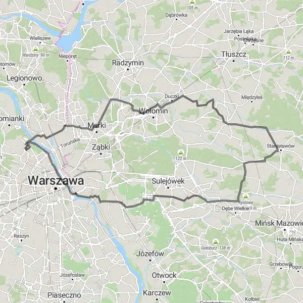 Map miniature of "Marki and Castle View" cycling inspiration in Warszawski stołeczny, Poland. Generated by Tarmacs.app cycling route planner