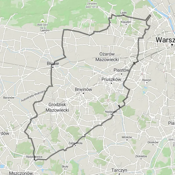 Map miniature of "Road Adventure: Sokołów and Bukówka" cycling inspiration in Warszawski stołeczny, Poland. Generated by Tarmacs.app cycling route planner