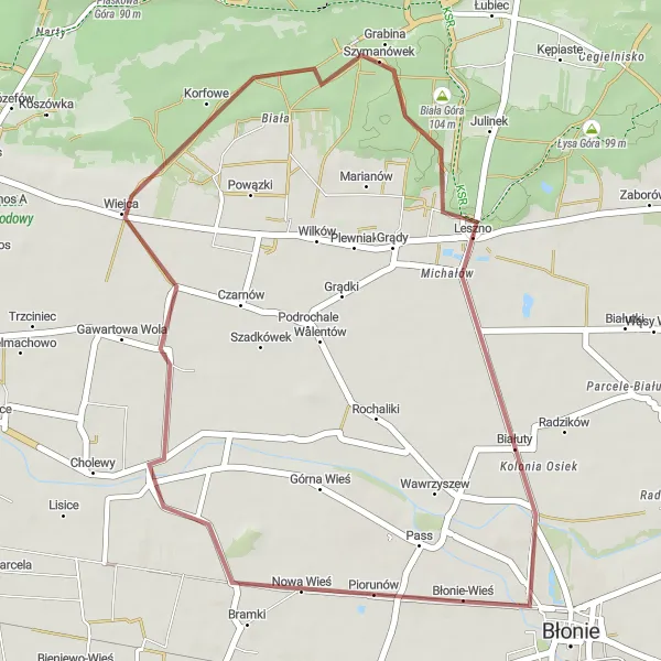 Miniatura mapy "Trasa przez Bramki i Leszno" - trasy rowerowej w Warszawski stołeczny, Poland. Wygenerowane przez planer tras rowerowych Tarmacs.app