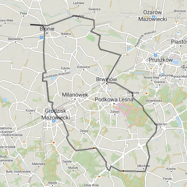 Miniatura mapy "Przejażdżka przez Nadarzyn" - trasy rowerowej w Warszawski stołeczny, Poland. Wygenerowane przez planer tras rowerowych Tarmacs.app