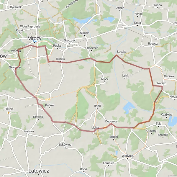 Map miniature of "Get off the Beaten Path" cycling inspiration in Warszawski stołeczny, Poland. Generated by Tarmacs.app cycling route planner