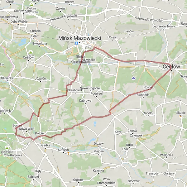Miniatura mapy "Przeprawa gravelowa do Mienia" - trasy rowerowej w Warszawski stołeczny, Poland. Wygenerowane przez planer tras rowerowych Tarmacs.app