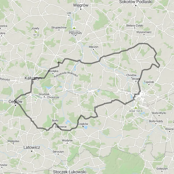 Map miniature of "Exploring the Countryside" cycling inspiration in Warszawski stołeczny, Poland. Generated by Tarmacs.app cycling route planner