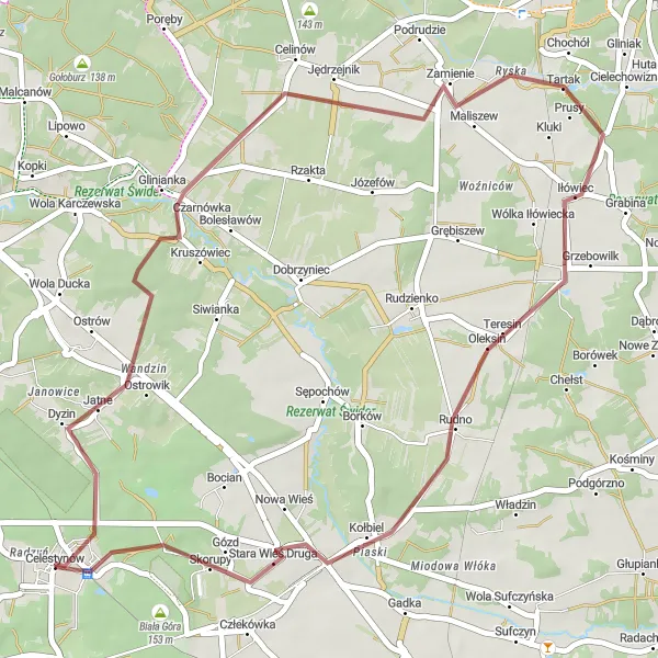 Miniatura mapy "Trasa szutrowa przez Gliniankę i Człekówkę" - trasy rowerowej w Warszawski stołeczny, Poland. Wygenerowane przez planer tras rowerowych Tarmacs.app