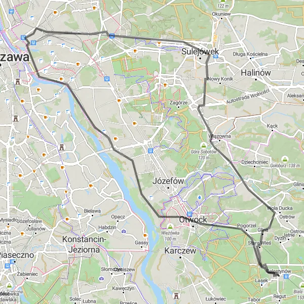 Miniatura mapy "Trasa przez Otwock i Więżówkę" - trasy rowerowej w Warszawski stołeczny, Poland. Wygenerowane przez planer tras rowerowych Tarmacs.app