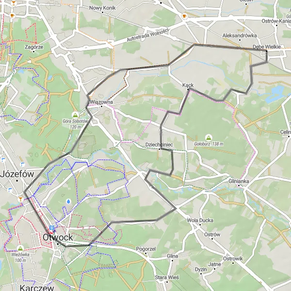 Map miniature of "Otwock Loop" cycling inspiration in Warszawski stołeczny, Poland. Generated by Tarmacs.app cycling route planner