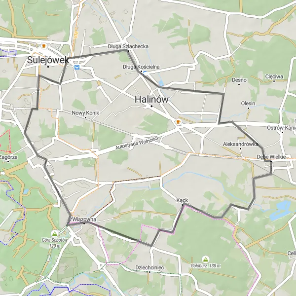 Map miniature of "Wiązowna Loop" cycling inspiration in Warszawski stołeczny, Poland. Generated by Tarmacs.app cycling route planner