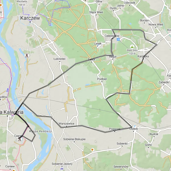 Map miniature of "Piotrowice and Ponurzyca Road Challenge" cycling inspiration in Warszawski stołeczny, Poland. Generated by Tarmacs.app cycling route planner