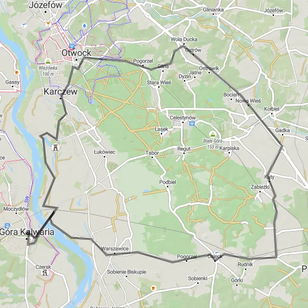 Map miniature of "Otwock Wielki Loop" cycling inspiration in Warszawski stołeczny, Poland. Generated by Tarmacs.app cycling route planner
