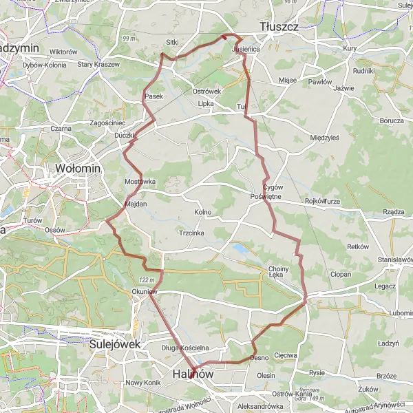 Miniatura mapy "Trasa przez Duzki" - trasy rowerowej w Warszawski stołeczny, Poland. Wygenerowane przez planer tras rowerowych Tarmacs.app