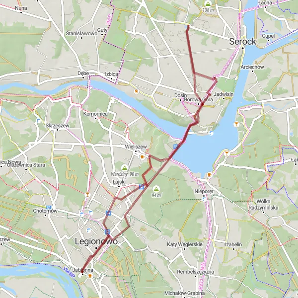 Map miniature of "Zegrze Adventure" cycling inspiration in Warszawski stołeczny, Poland. Generated by Tarmacs.app cycling route planner