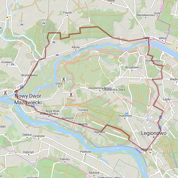Map miniature of "Gravel Adventure" cycling inspiration in Warszawski stołeczny, Poland. Generated by Tarmacs.app cycling route planner