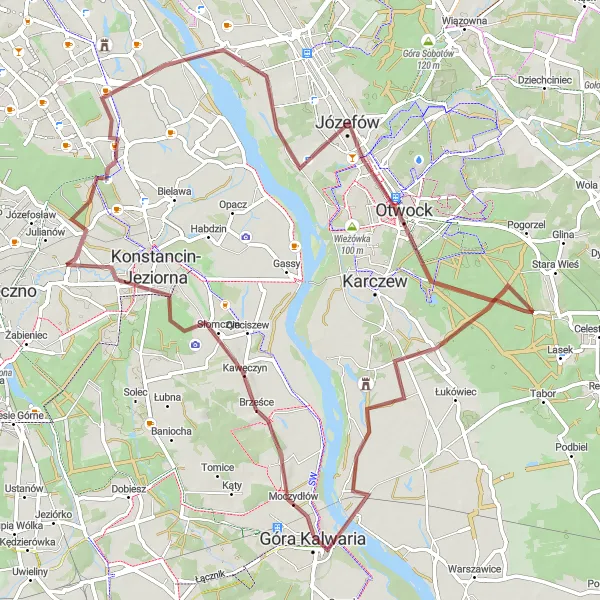 Map miniature of "Chylice Gravel Loop: Discover the Countryside near Józefosław" cycling inspiration in Warszawski stołeczny, Poland. Generated by Tarmacs.app cycling route planner