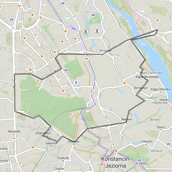 Map miniature of "Ursynów Loop" cycling inspiration in Warszawski stołeczny, Poland. Generated by Tarmacs.app cycling route planner
