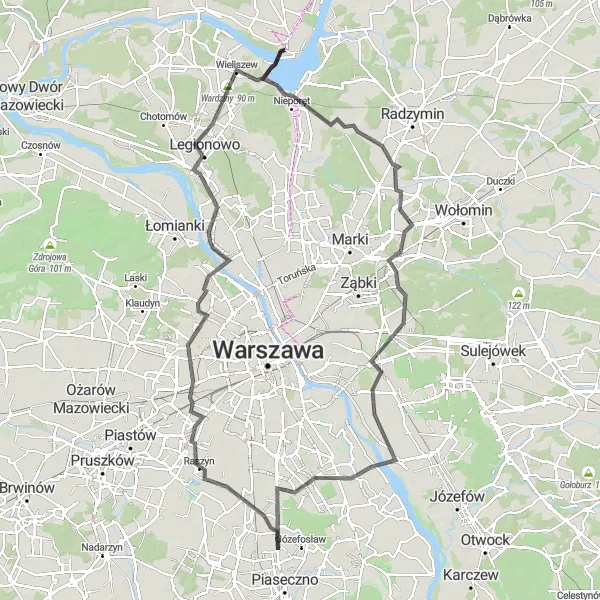 Map miniature of "Historic Landmarks Tour" cycling inspiration in Warszawski stołeczny, Poland. Generated by Tarmacs.app cycling route planner