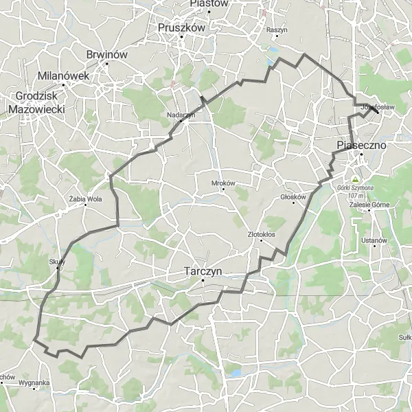 Map miniature of "Scenic Skuły Ride: A Road Cycling Adventure near Józefosław" cycling inspiration in Warszawski stołeczny, Poland. Generated by Tarmacs.app cycling route planner