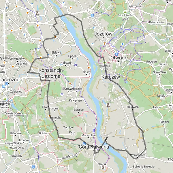 Map miniature of "Picturesque Kierszek Loop: A Road Cycling Adventure near Józefosław" cycling inspiration in Warszawski stołeczny, Poland. Generated by Tarmacs.app cycling route planner
