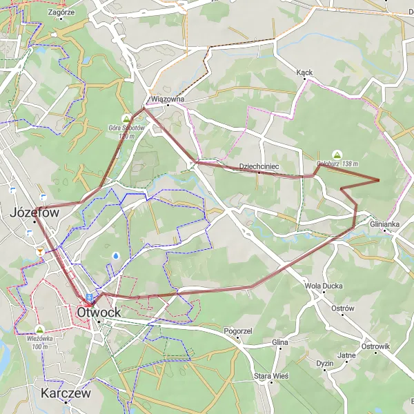 Miniatura mapy "Trasa Gravelowa Józefów - Meran" - trasy rowerowej w Warszawski stołeczny, Poland. Wygenerowane przez planer tras rowerowych Tarmacs.app
