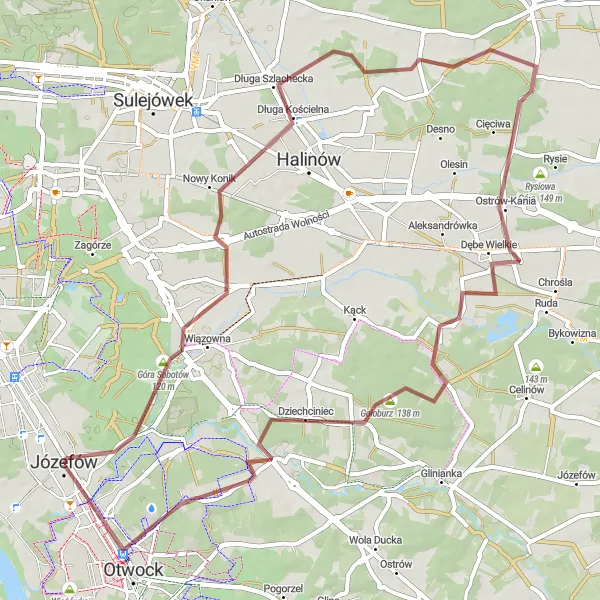 Miniatura mapy "Trasa Gravelowa wokół Józefowa" - trasy rowerowej w Warszawski stołeczny, Poland. Wygenerowane przez planer tras rowerowych Tarmacs.app