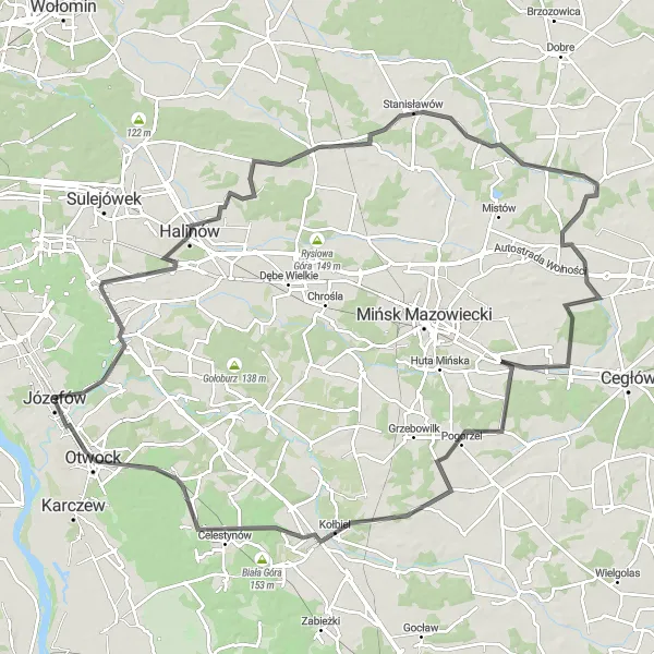 Miniatura mapy "Trasa rowerowa Józefów - Otwock - Władzin - Jakubów" - trasy rowerowej w Warszawski stołeczny, Poland. Wygenerowane przez planer tras rowerowych Tarmacs.app