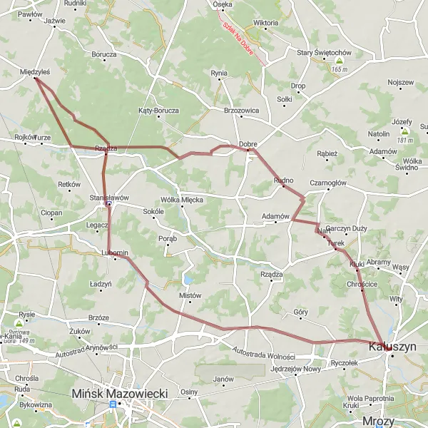Map miniature of "Ołdakowizna Gravel Path" cycling inspiration in Warszawski stołeczny, Poland. Generated by Tarmacs.app cycling route planner