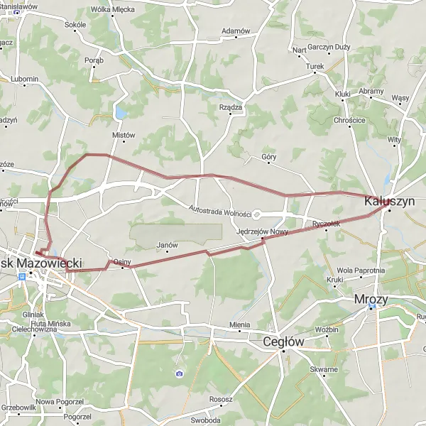 Map miniature of "Wólka Mińska Gravel Loop" cycling inspiration in Warszawski stołeczny, Poland. Generated by Tarmacs.app cycling route planner