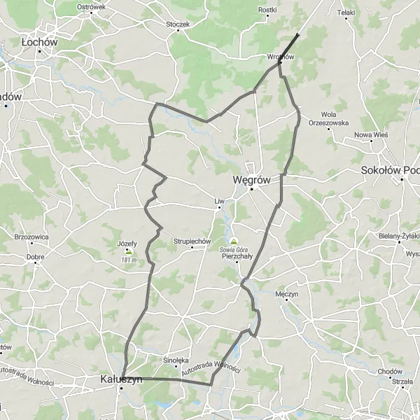 Map miniature of "Wierzbno Adventure" cycling inspiration in Warszawski stołeczny, Poland. Generated by Tarmacs.app cycling route planner