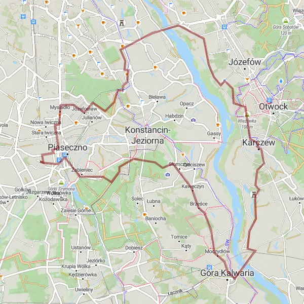 Miniatura mapy "Trasa Góra Kalwaria" - trasy rowerowej w Warszawski stołeczny, Poland. Wygenerowane przez planer tras rowerowych Tarmacs.app