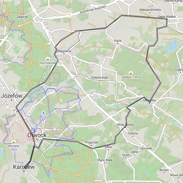 Miniatura mapy "Trasa przez Dębe Wielkie" - trasy rowerowej w Warszawski stołeczny, Poland. Wygenerowane przez planer tras rowerowych Tarmacs.app