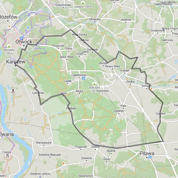 Miniatura mapy "Trasa do Osiecka" - trasy rowerowej w Warszawski stołeczny, Poland. Wygenerowane przez planer tras rowerowych Tarmacs.app