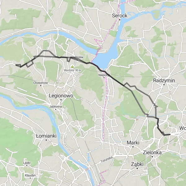Map miniature of "Kobyłka to Kałuszyn Scenic Escape" cycling inspiration in Warszawski stołeczny, Poland. Generated by Tarmacs.app cycling route planner