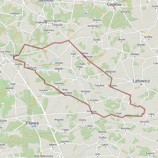 Miniatura mapy "Trasa Kołbiel - Starowola" - trasy rowerowej w Warszawski stołeczny, Poland. Wygenerowane przez planer tras rowerowych Tarmacs.app