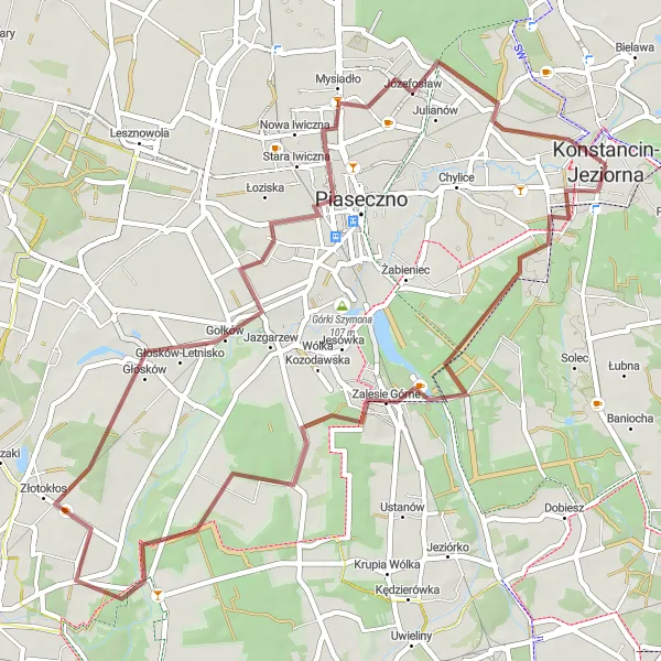 Map miniature of "Konstancin-Jeziorna Loop" cycling inspiration in Warszawski stołeczny, Poland. Generated by Tarmacs.app cycling route planner