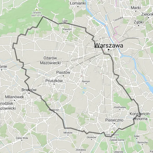 Map miniature of "Konstancin Loop" cycling inspiration in Warszawski stołeczny, Poland. Generated by Tarmacs.app cycling route planner